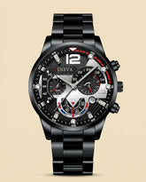 St. Martin Co GV Black Steel Chronograph Three-Subdial Watch — front view