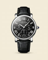 St. Martin Co LJ Guilloche Dial Chronograph Leather Watch — front view