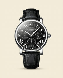 St. Martin Co LJ Guilloche Dial Chronograph Leather Watch — front view