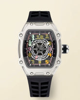 St. Martin Co Tonneau Skeleton Dial Sport Watch Black — front view