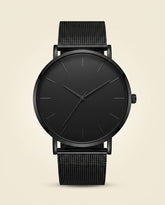 St. Martin Co All-Black Dial Mesh Strap Watch — front view