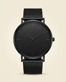 St. Martin Co All-Black Dial Mesh Strap Watch — front view