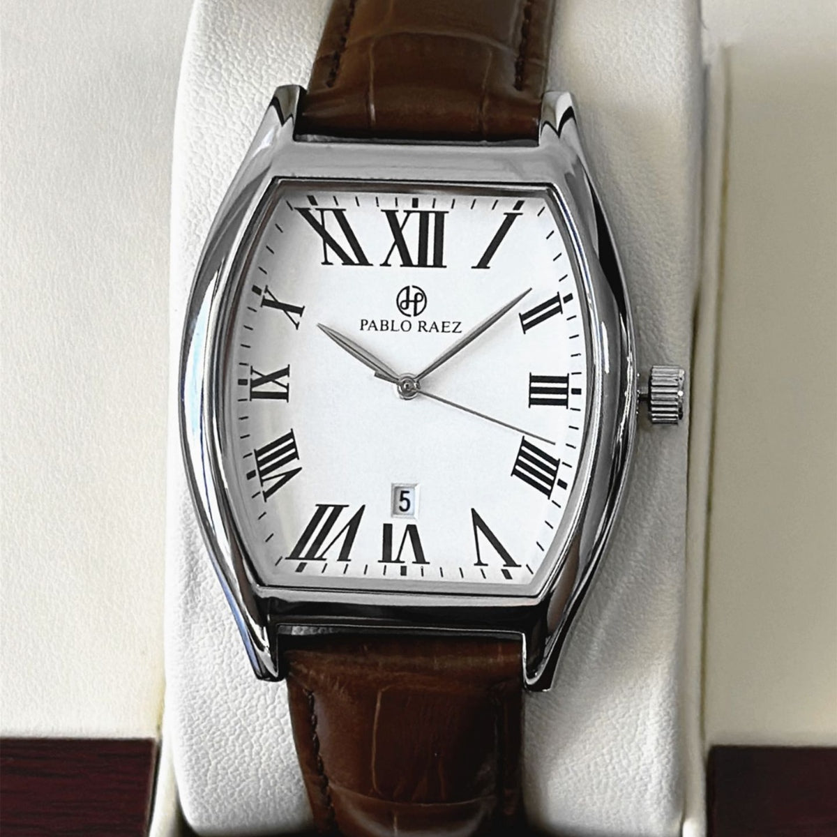 St. Martin Co Tonneau Case White Dial Dress Watch — detail view
