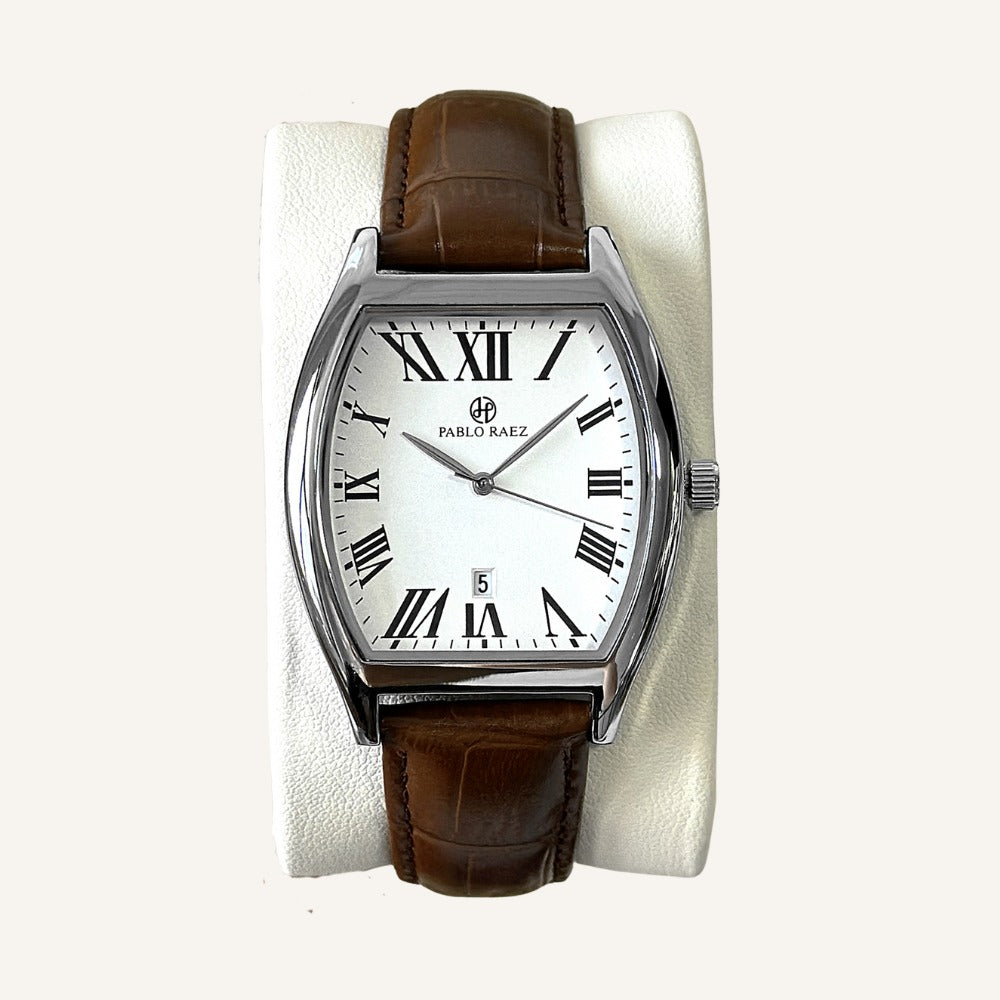 St. Martin Co Tonneau Case White Dial Dress Watch — lifestyle view