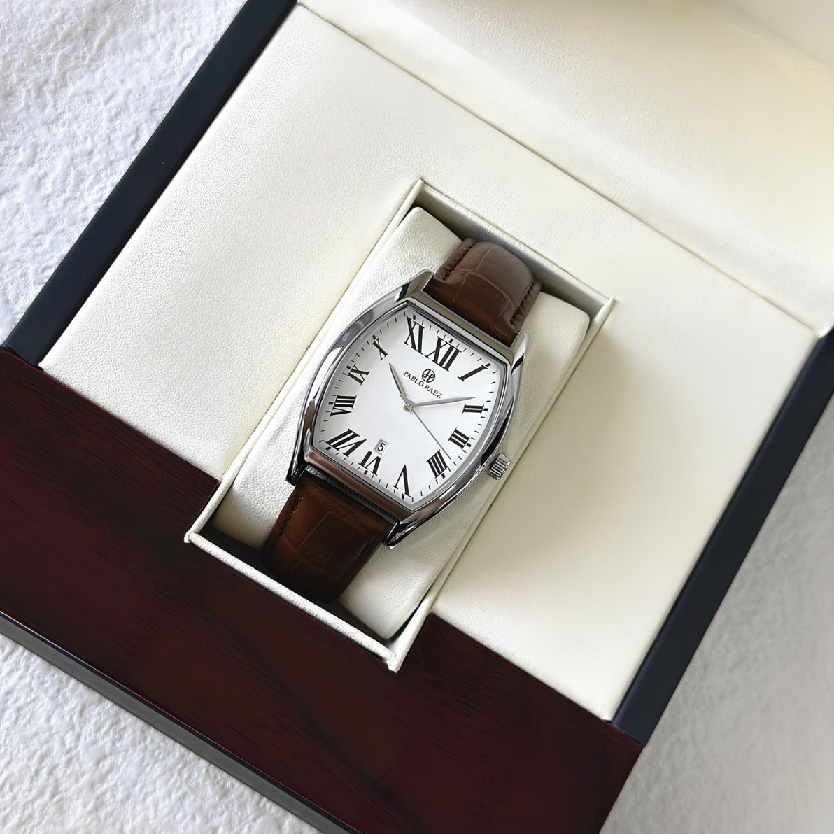 St. Martin Co Tonneau Case White Dial Dress Watch — detail view