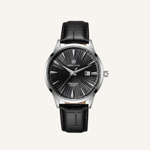St. Martin Co Sunburst Dial Steel Watch, Black Croc Strap — side view
