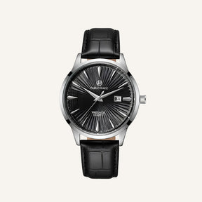 St. Martin Co Sunburst Dial Steel Watch, Black Croc Strap — side view