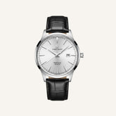 St. Martin Co Sunburst Dial Steel Watch, Black Croc Strap — front view