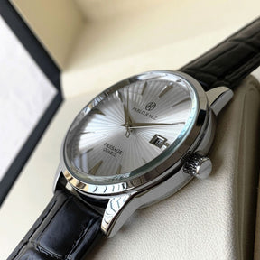 St. Martin Co Sunburst Dial Steel Watch, Black Croc Strap — detail view