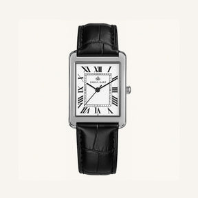 St. Martin Co Rectangle Dial Watch, Black Croc Strap — front view