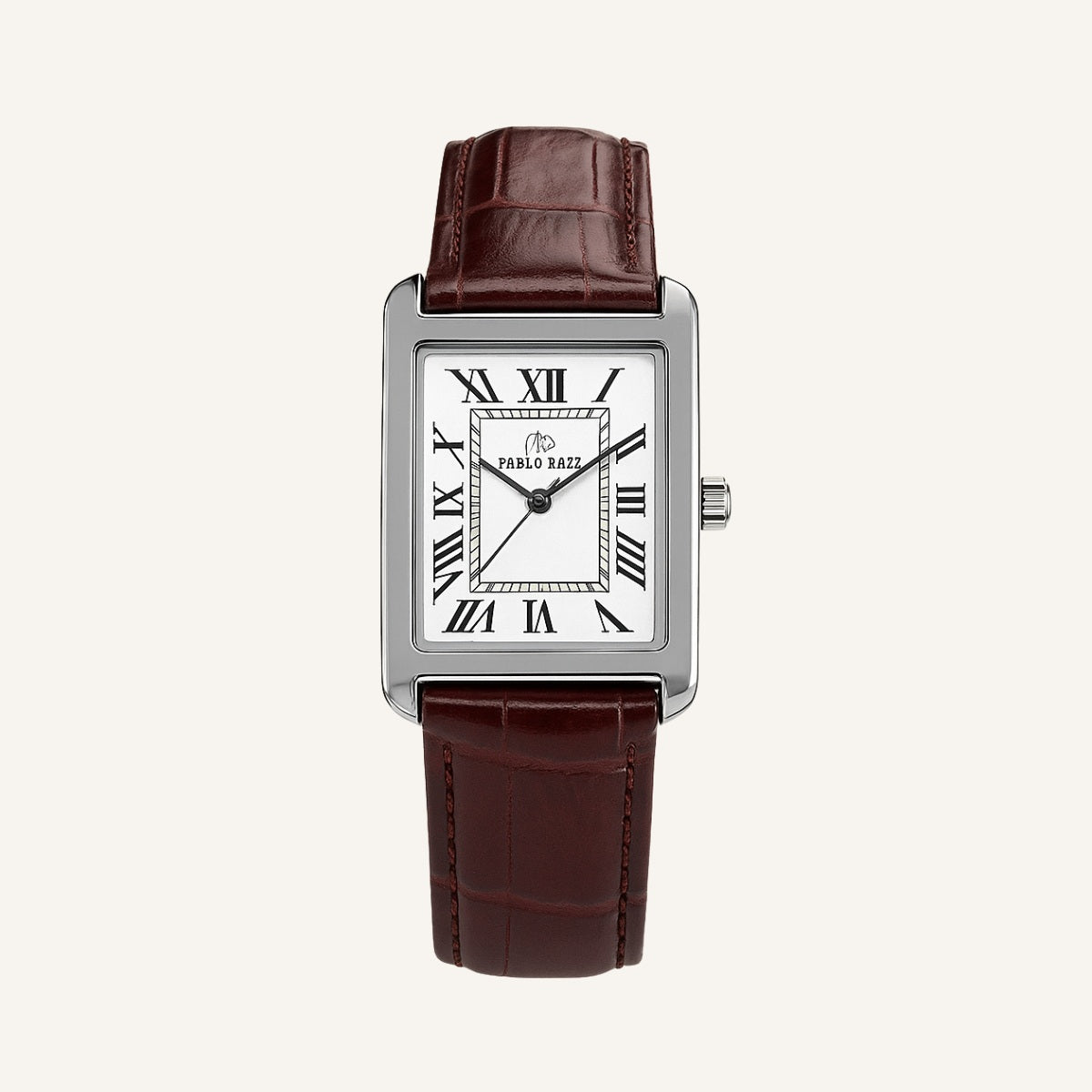 St. Martin Co Rectangle Dial Watch, Black Croc Strap — back view