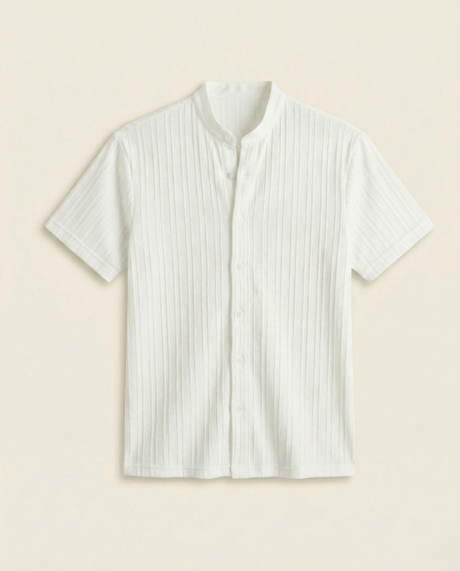 St. Martin Co Sand Ribbed Henley Collar Shirt — detail view