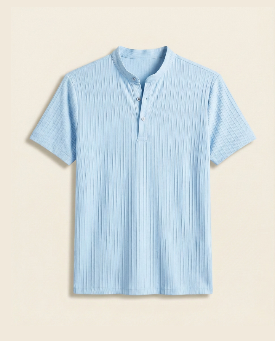 St. Martin Co Sand Ribbed Henley Collar Shirt — detail view