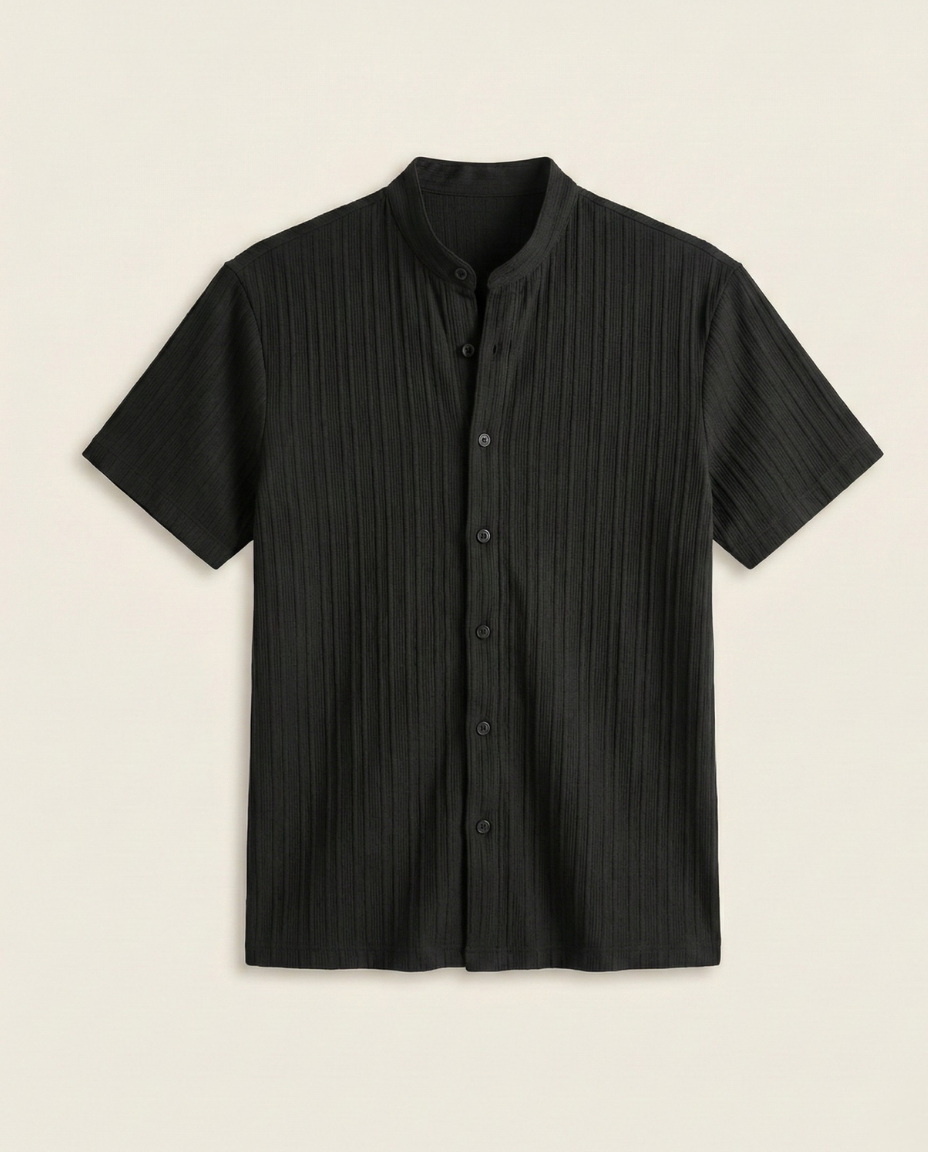 St. Martin Co Sand Ribbed Henley Collar Shirt — detail view
