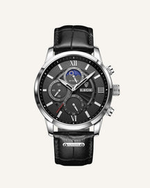 St. Martin Co Dark Dial Moonphase Chronograph, Brown Leather — detail view