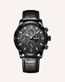 St. Martin Co Dark Dial Moonphase Chronograph, Brown Leather — detail view