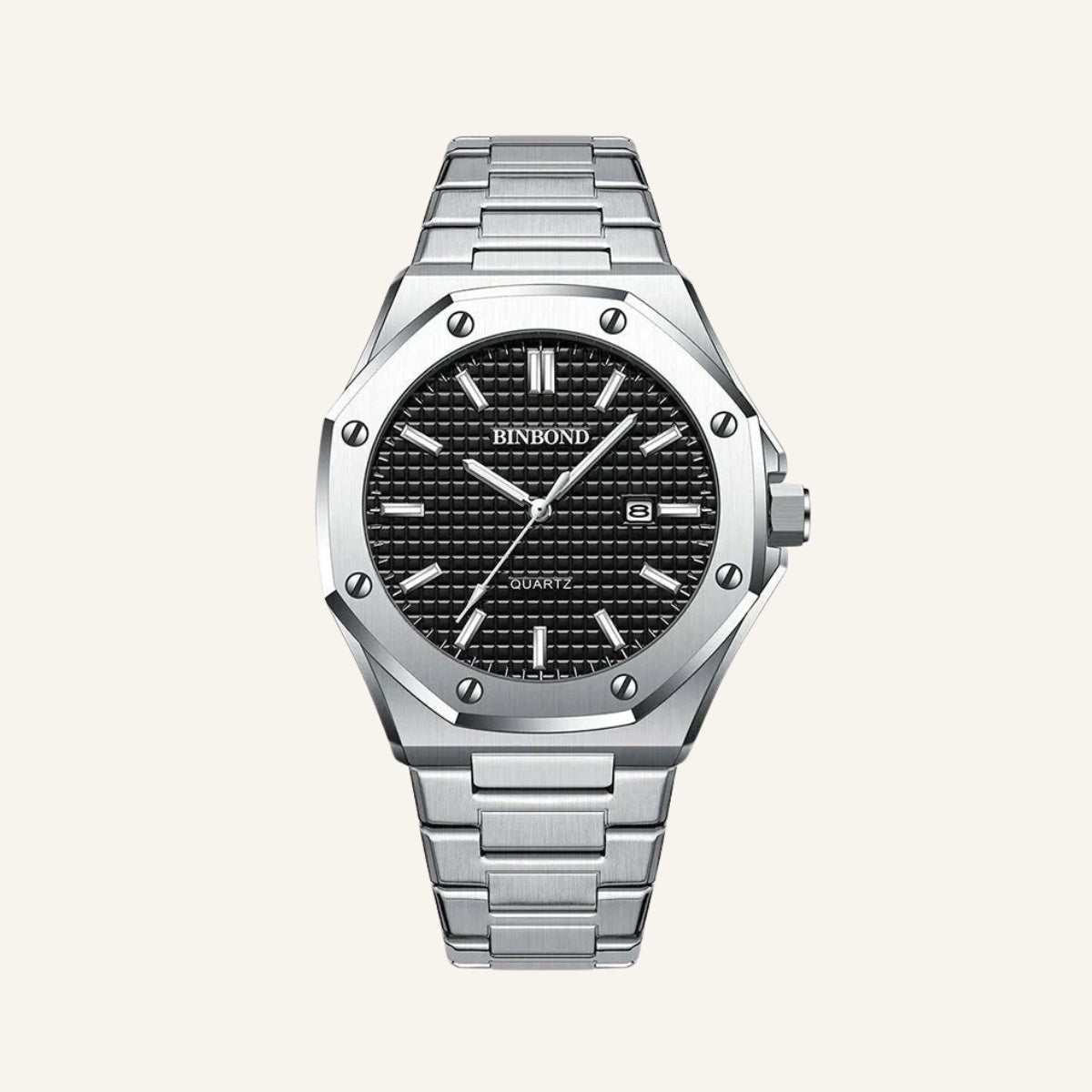 St. Martin Co Octagonal Steel Quartz Watch Black Dial — front view