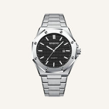 St. Martin Co Octagonal Steel Quartz Watch Black Dial — front view