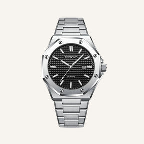 St. Martin Co Octagonal Steel Quartz Watch Black Dial — front view