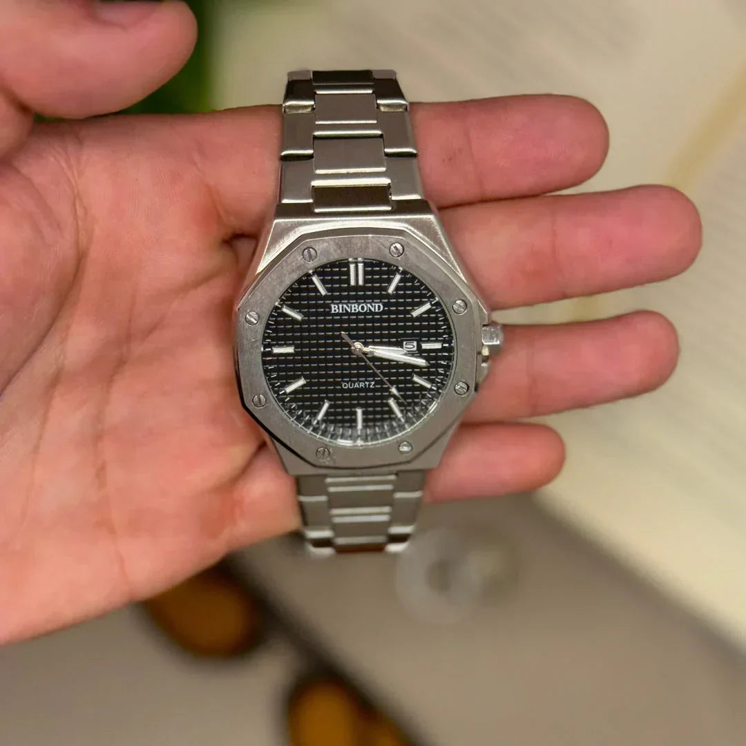 St. Martin Co Octagonal Steel Quartz Watch Black Dial — lifestyle view
