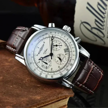 St. Martin Co Chronograph Alarm Watch Ivory Dial Dark Strap — detail view