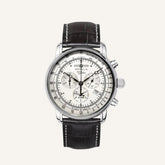 St. Martin Co Chronograph Alarm Watch Ivory Dial Dark Strap — front view