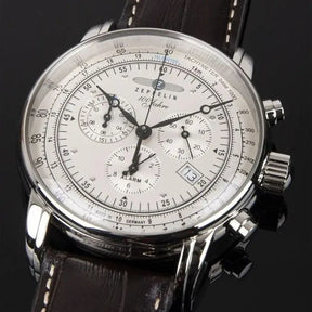 St. Martin Co Chronograph Alarm Watch Ivory Dial Dark Strap — back view