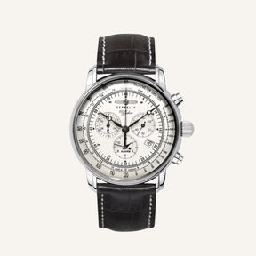 St. Martin Co Chronograph Alarm Watch Ivory Dial Dark Strap — front view