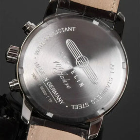 St. Martin Co Chronograph Alarm Watch Ivory Dial Dark Strap — side view