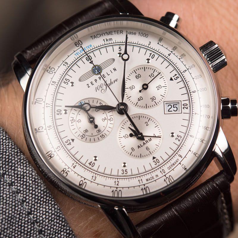 St. Martin Co Chronograph Alarm Watch Ivory Dial Dark Strap — detail view
