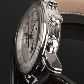 St. Martin Co Chronograph Alarm Watch Ivory Dial Dark Strap — lifestyle view