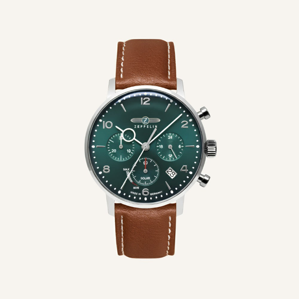 St. Martin Co Forest Dial Solar Chronograph Tan Strap — front view