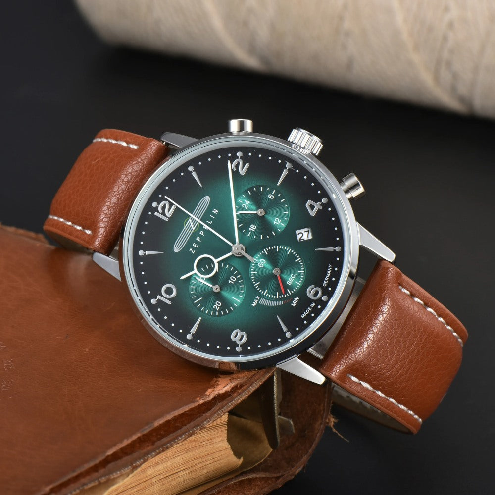 St. Martin Co Forest Dial Solar Chronograph Tan Strap — side view