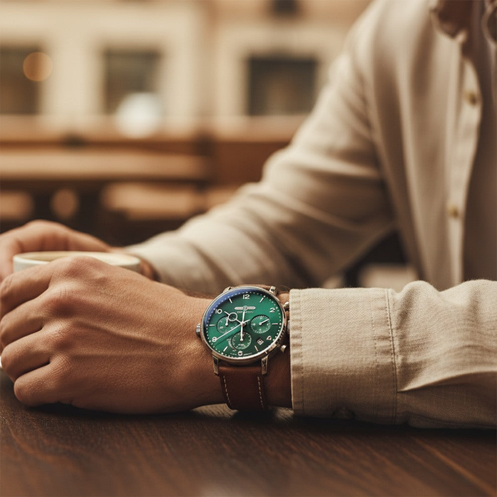 St. Martin Co Forest Dial Solar Chronograph Tan Strap — back view