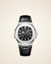 St. Martin Co Brushed Steel Watch Dark Dial Integrated Bracelet — detail view