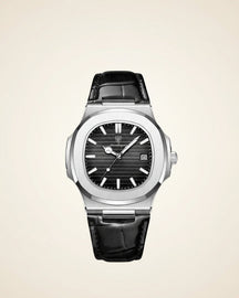 St. Martin Co Brushed Steel Watch Dark Dial Integrated Bracelet — detail view