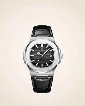 St. Martin Co Brushed Steel Watch Dark Dial Integrated Bracelet — detail view