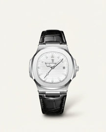 St. Martin Co Brushed Steel Watch Dark Dial Integrated Bracelet — lifestyle view