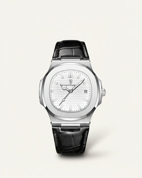 St. Martin Co Brushed Steel Watch Dark Dial Integrated Bracelet — lifestyle view