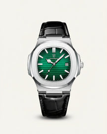 St. Martin Co Brushed Steel Watch Dark Dial Integrated Bracelet — detail view