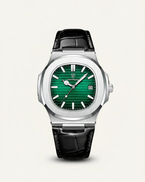 St. Martin Co Brushed Steel Watch Dark Dial Integrated Bracelet — detail view