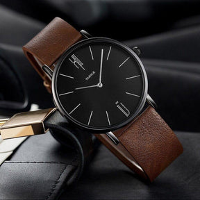St. Martin Co Slim Dial Tan Leather Dress Watch — detail view