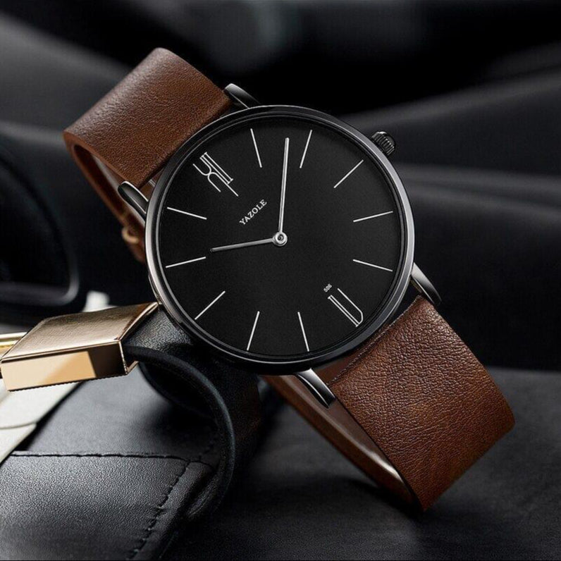 St. Martin Co Slim Dial Tan Leather Dress Watch — detail view