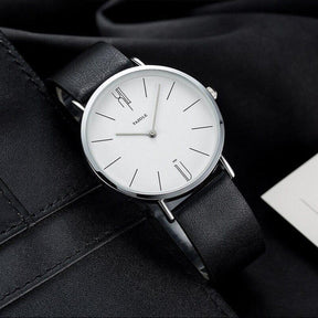 St. Martin Co Slim Dial Tan Leather Dress Watch — detail view