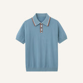 St. Martin Co Slate Blue Herringbone Knit Polo — front view