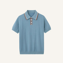 St. Martin Co Slate Blue Herringbone Knit Polo — front view