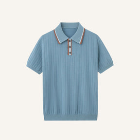 St. Martin Co Slate Blue Herringbone Knit Polo — front view