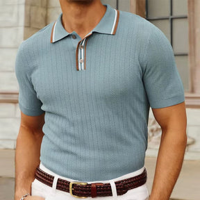 St. Martin Co Slate Blue Herringbone Knit Polo — side view