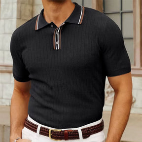 St. Martin Co Slate Blue Herringbone Knit Polo — detail view