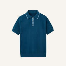 St. Martin Co Slate Blue Herringbone Knit Polo — detail view